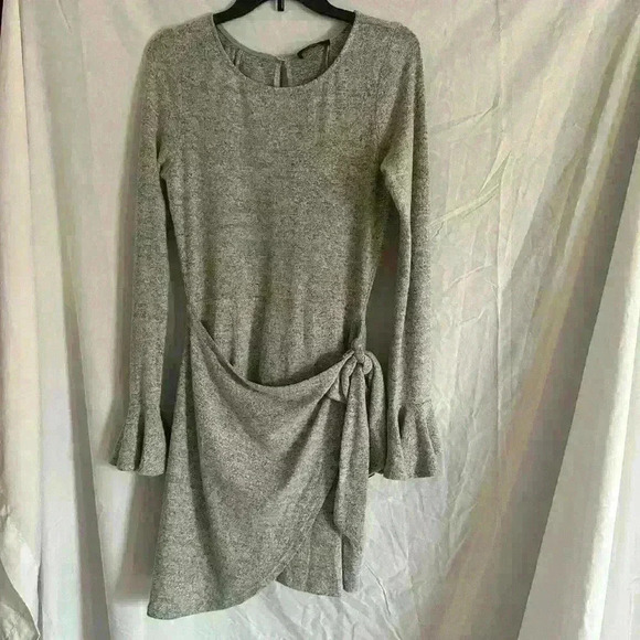 Lulus Dresses & Skirts - Lulus Favorite Tune Heather Gray Faux Wrap Dress with bell sleeves Size S